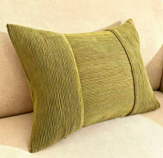 Hand-Pleated Faux Silk Throw Pillow Cover, 14x20 Inch Beige, Sage Pillow Cover