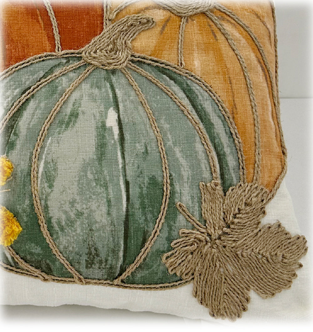 Pumpkin Sunflower Chenille Throw Pillow Cover | 3D Embroidered Fall Thanksgiving Decor | Appliqué Autumn Cushion for Couch Sofa | Removable Washable | 20×20 Inch