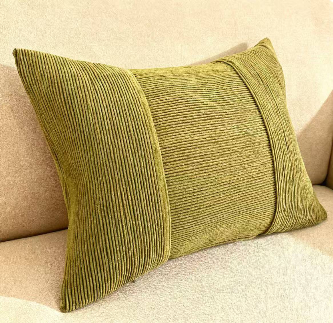Sage Green hand-pleated faux silk pillow cover: two matching covers included, inserts not included