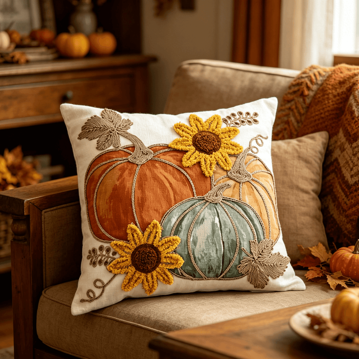 One of two covers included: pumpkin and sunflower chenille design, insert not included