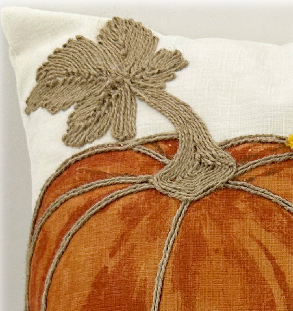 Pumpkin Sunflower Chenille Throw Pillow Cover | 3D Embroidered Fall Thanksgiving Decor | Appliqué Autumn Cushion for Couch Sofa | Removable Washable | 20×20 Inch