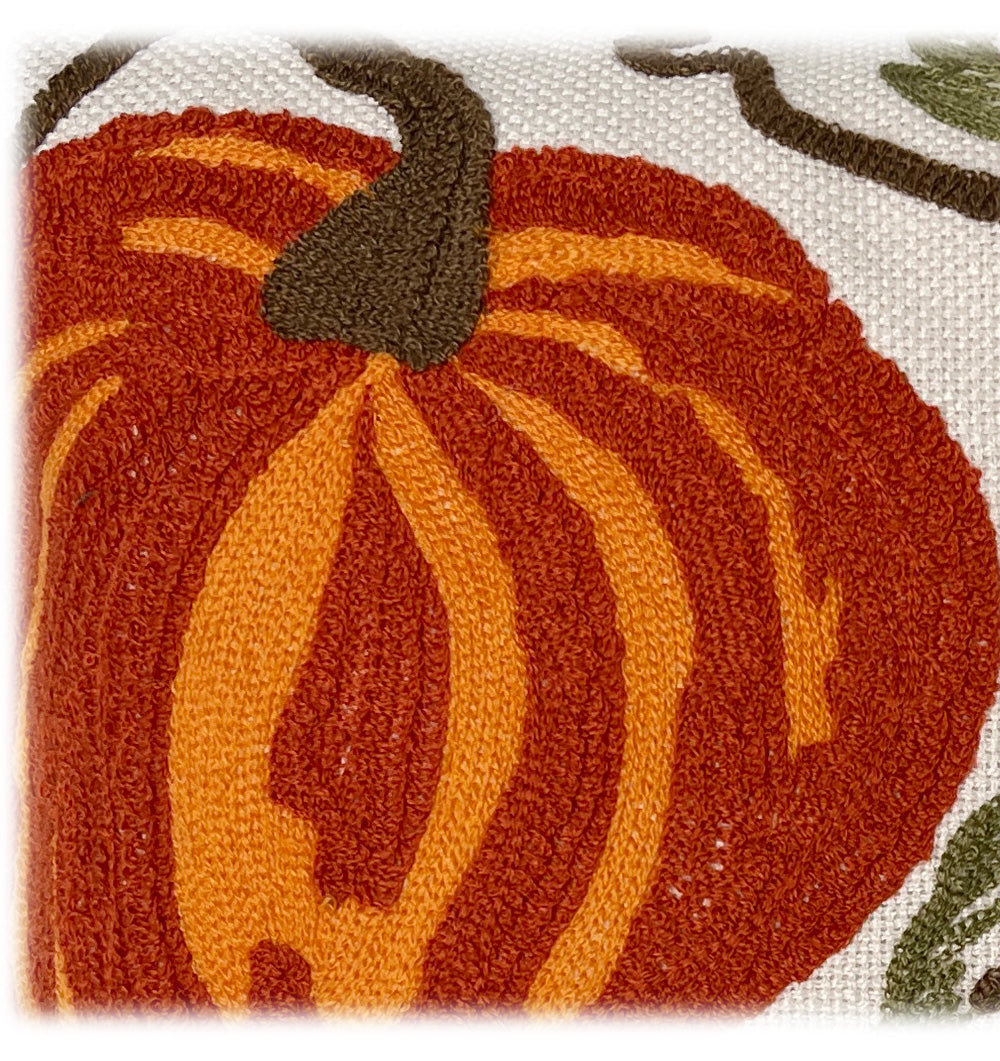 Classic chainstitch embroidery pumpkin pillow cover, rustic farmhouse fall,Halloween,Thanksgiving home decor 20×20″