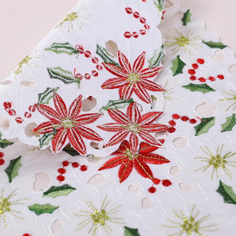 Christmas Poinsettia Embroidered Table Runner | Holiday Lace Table Decor (15"x87")