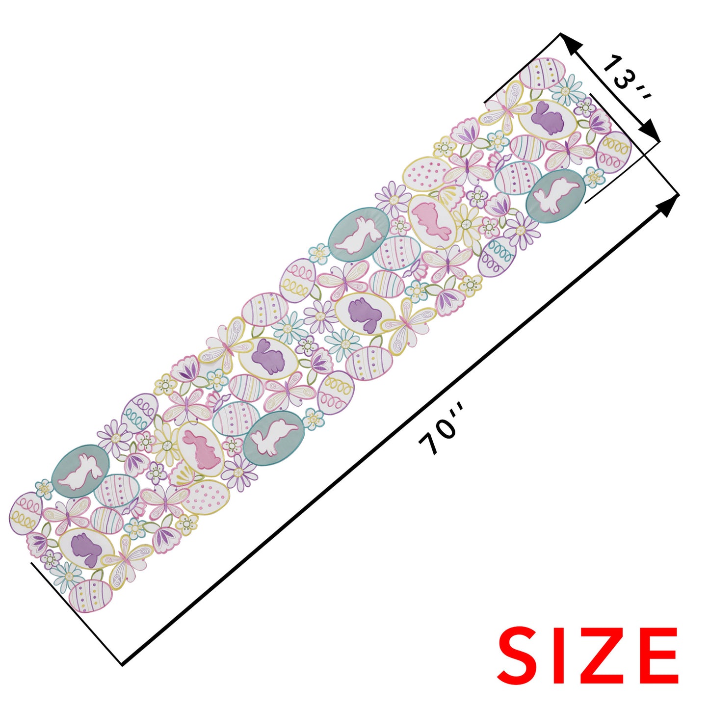 Easter Embroidered Table Runner - Bunny & Egg Floral Decor for Spring Dinner Table (13x72 Inches)