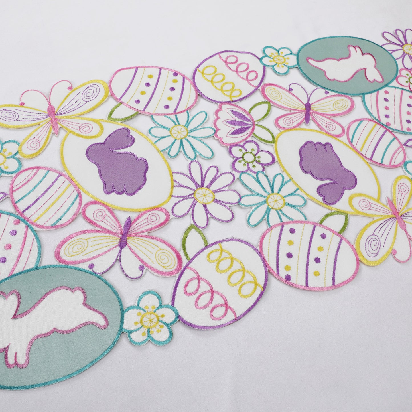 Easter Embroidered Table Runner - Bunny & Egg Floral Decor for Spring Dinner Table (13x72 Inches)