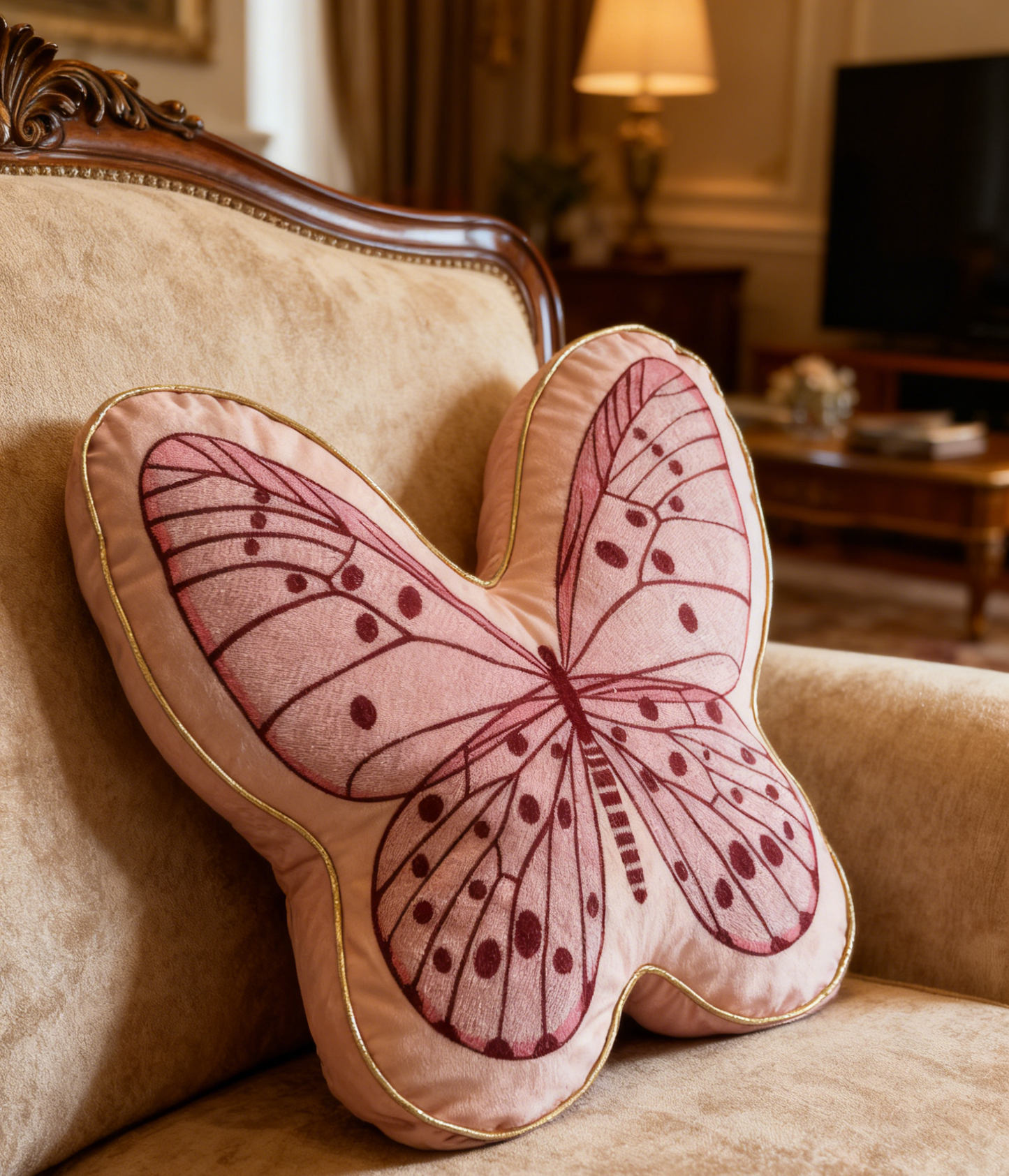 3D Butterfly Shaped Embroidered Throw Pillow – 18×20 Inches Full-Stitch Decorative Cushion
