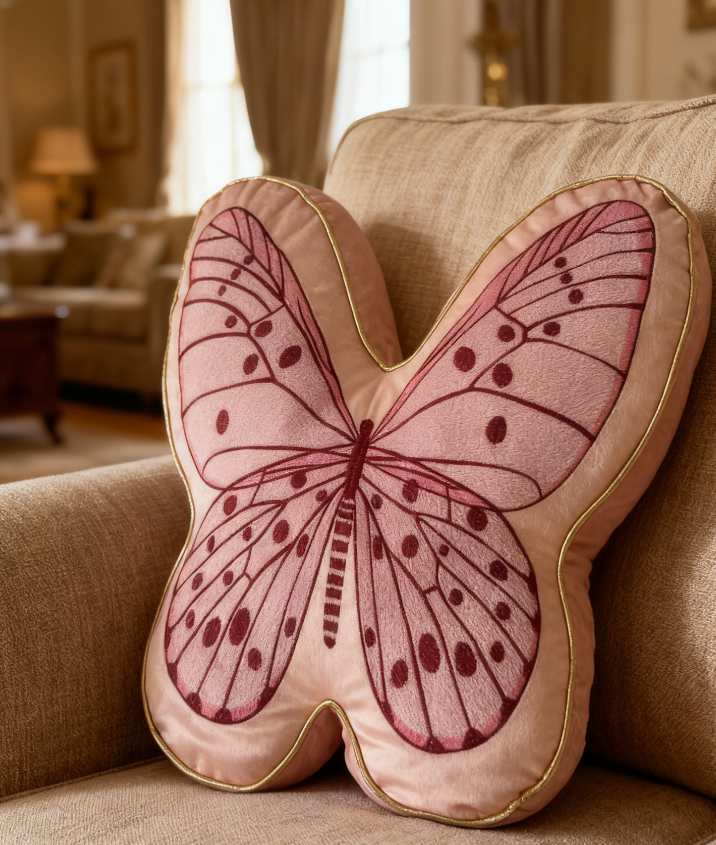 3D Butterfly Shaped Embroidered Throw Pillow – 18×20 Inches Full-Stitch Decorative Cushion