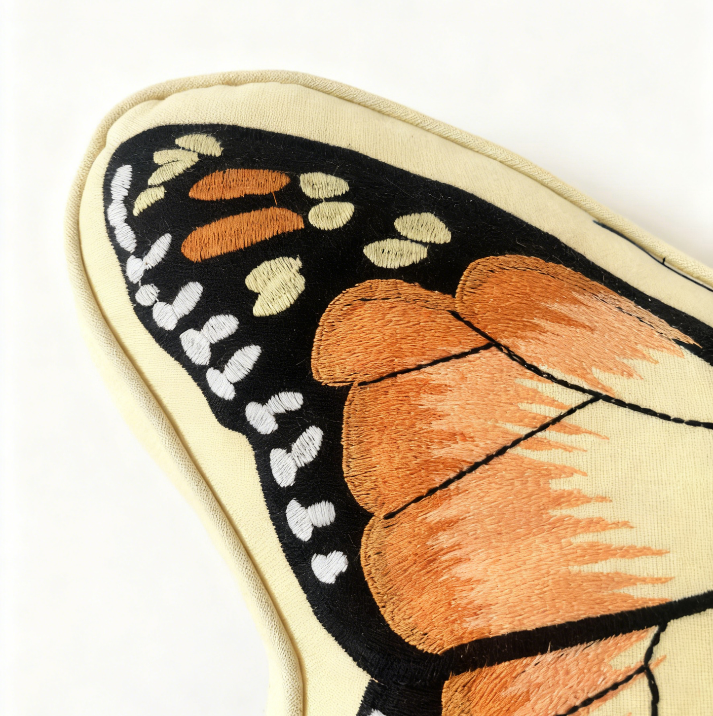 3D Monarch Butterfly Shaped Full-Stitch Embroidered Pillow – 13×18 Inches Plush Decorative Cushion